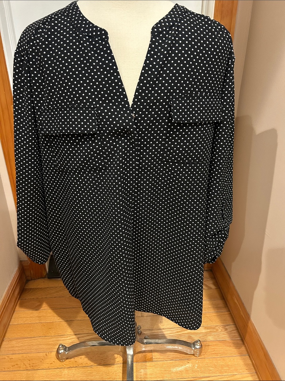 Black Polka Dot V-Neck Blouse